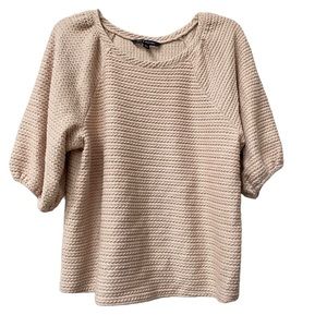 Zac & Rachel Taupe Neutral Cableknit 3/4 Puff sleeve top XL
